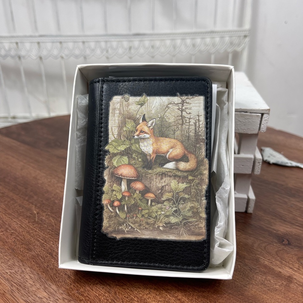 Fox Illustration Black vegan Leather Wallet